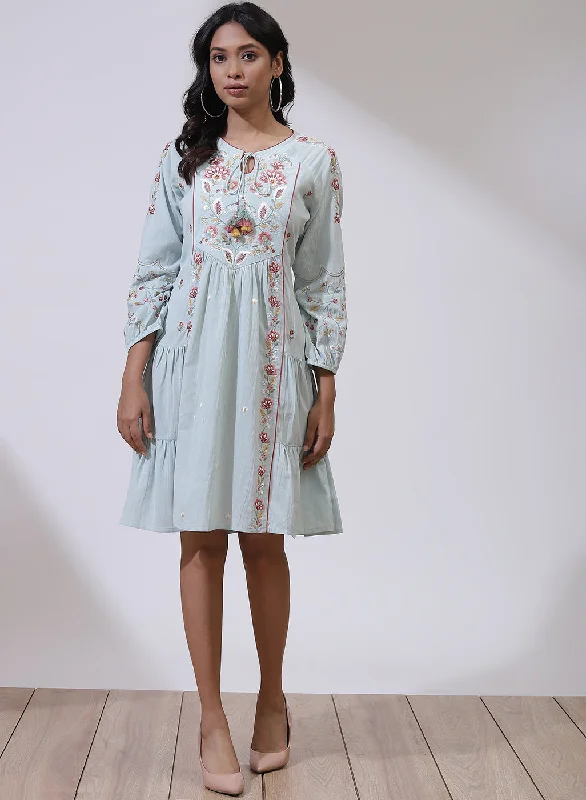 Light Blue Dusk till Dawn Collection Dress With Heavy Embroidery