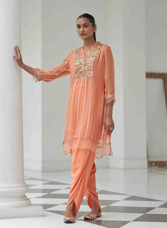 Peach  Co-ord Set with Sequin Work Kurta and Dhoti