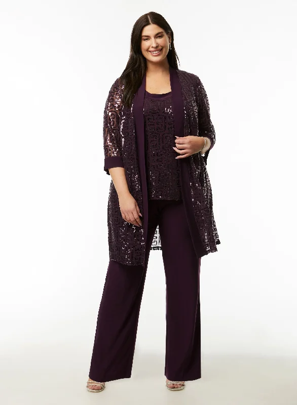 Sequin Detail Jacket, Pants & Cami Set