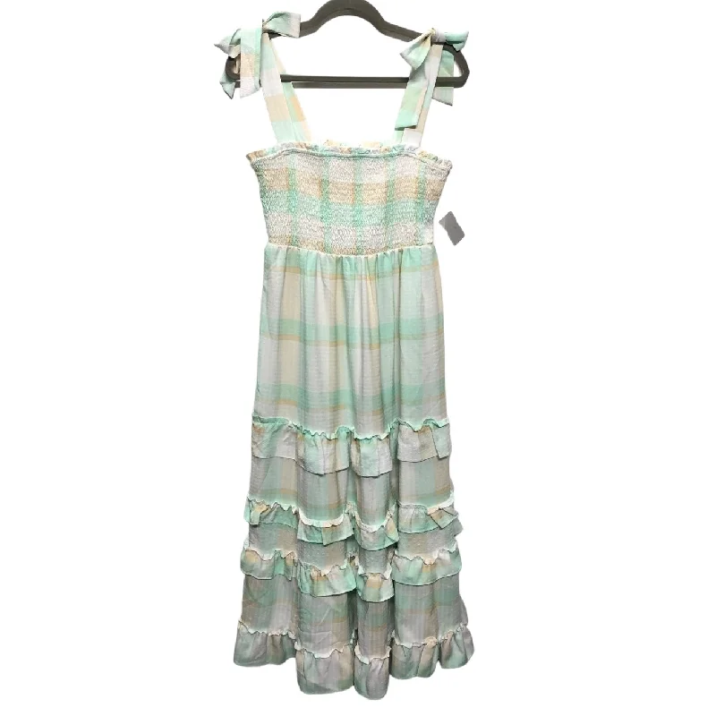 Dress Casual Midi By Blu Pepper In Green & White, Size: L