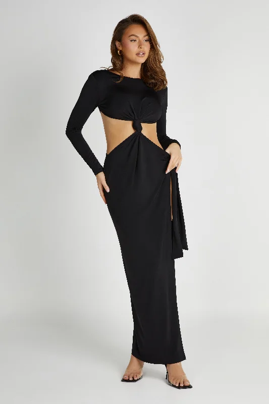 Kiandra Slinky Knot Maxi Dress - Black