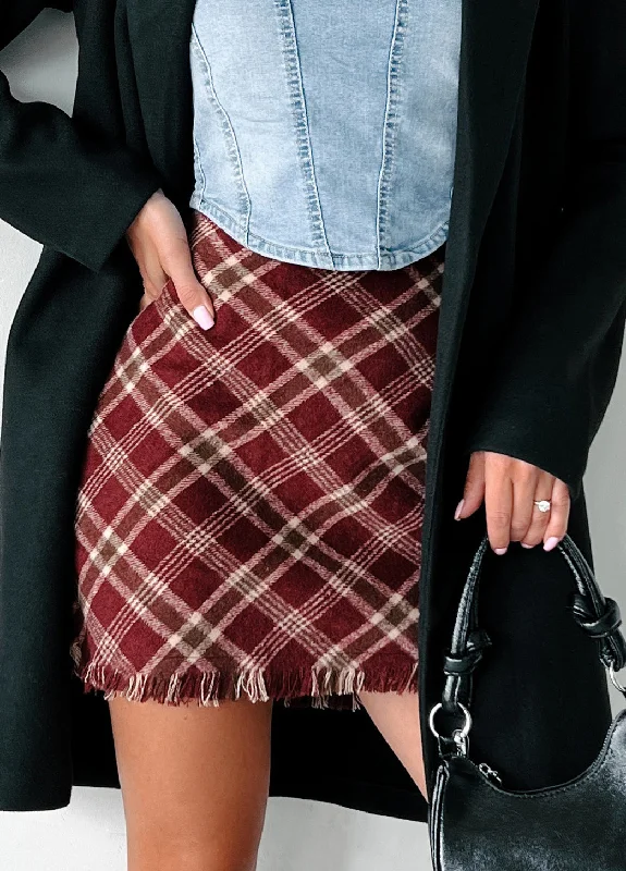 Anywhere With You Plaid Skirt (Burgundy Multi)