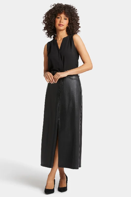 Vegan Stretch Leather High Rise Long Skirt - Black