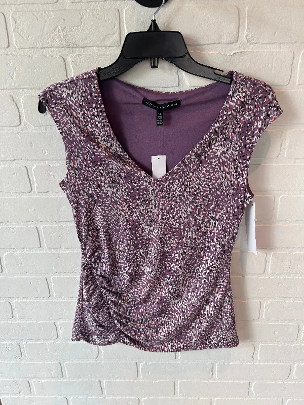 Top Short Sleeve By White House Black Market In Purple & White, Size: Xs