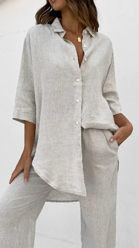 Lounge Linen Longline Shirt - Natural