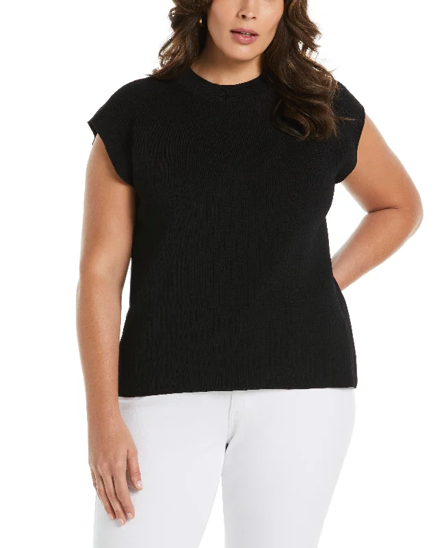 Plus Size Mixed Rib Mock Neck Sweater