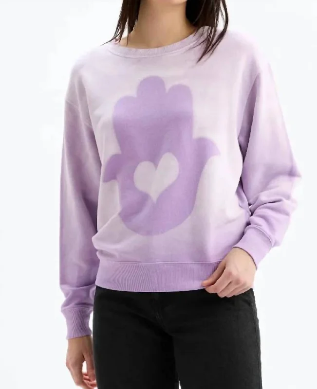 Big Hamsa Heart Crewneck Sweatshirt In Sunfaded Orchid