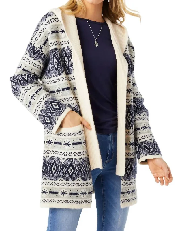 Chantal Hooded Cardigan In Navy/winter White