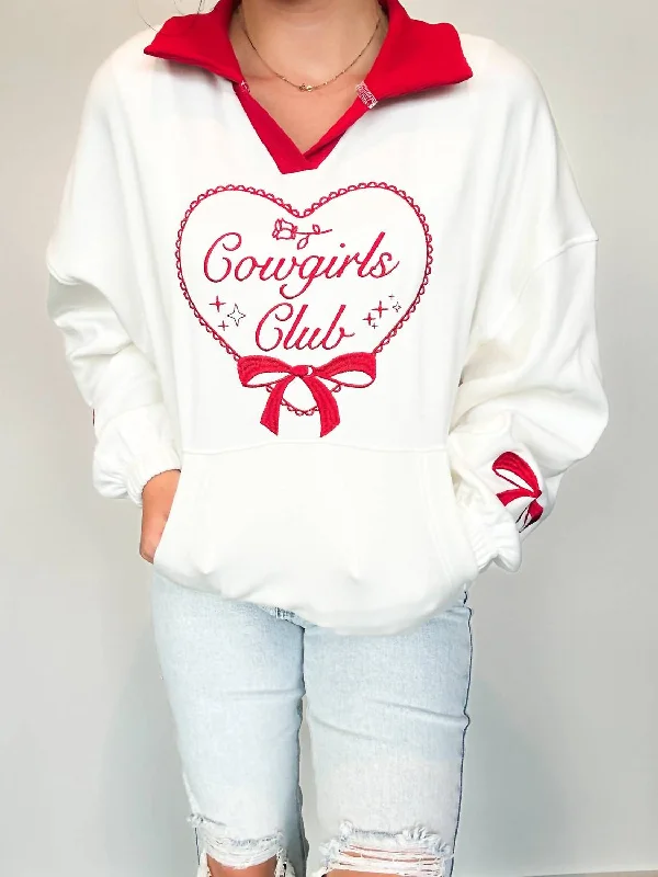 Cowgirls Club Embroidered Pullover In White