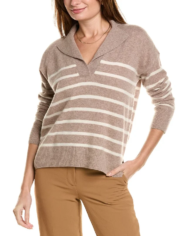 Design History Striped Notched Collar Cashmere Sweater