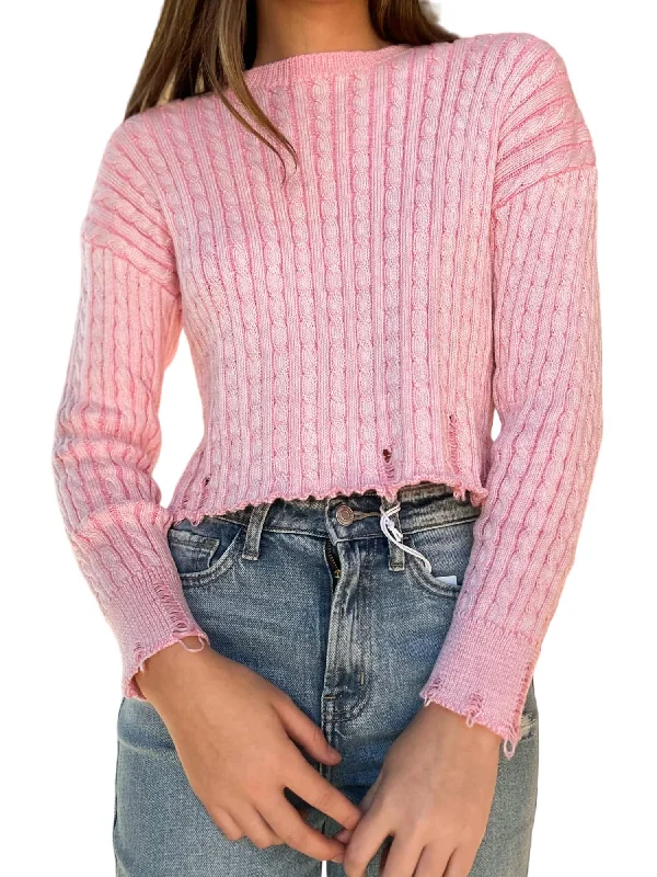 Dream On Cable Knit Sweater In Bubblegum Pink