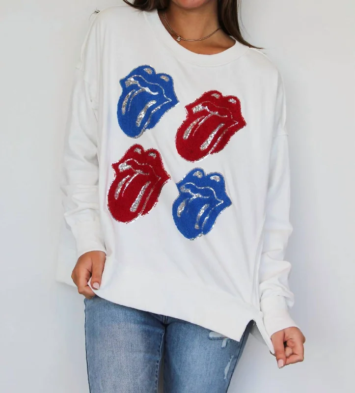 Sequin Kiss Patch Pullover In White