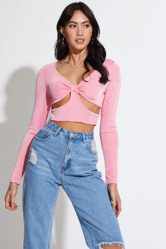 Pink Cut Out Top Long Sleeve Crop