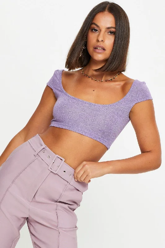 Purple Scoop Neck Marl Top