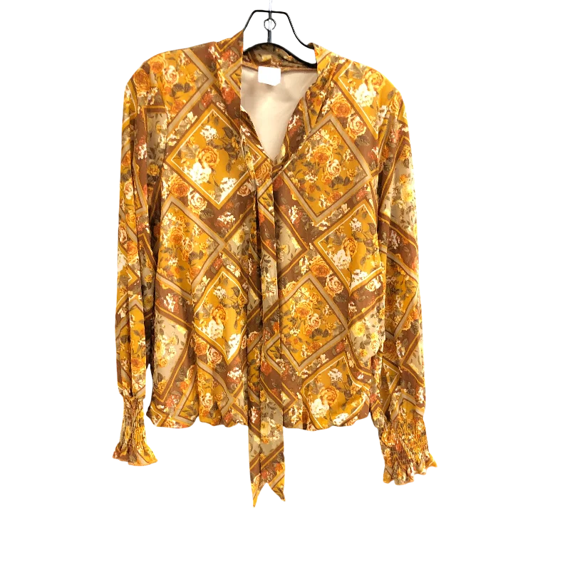 Top Long Sleeve By Cmc In Tan & Yellow, Size: M