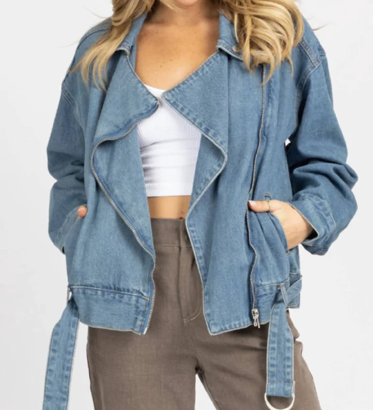 Jean Oversized Moto Jacket In Blue