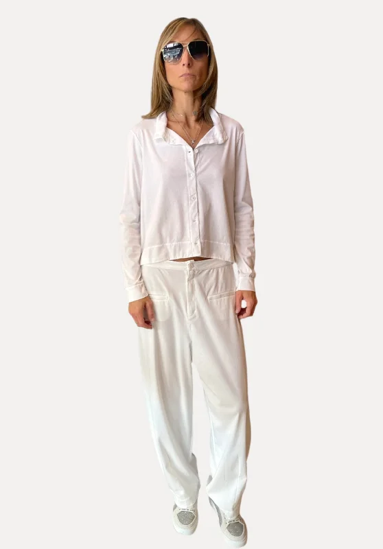 Comfort Fit Stretch Cotton Jersey Trousers - White