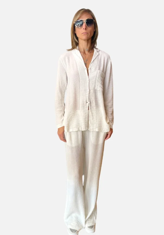 Embossed Viscose Palazzo Trousers - Ivory