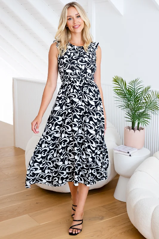 FINAL SALE | Summer Midi Dress Zeal Print Black